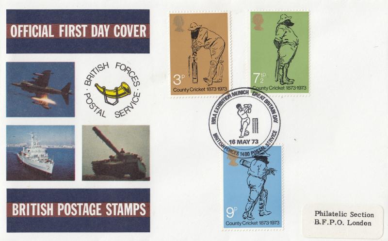 1973 (05) Cricket - Forces BFPS Cover - IBRA Exhibition Munich, BF1400PS H/S