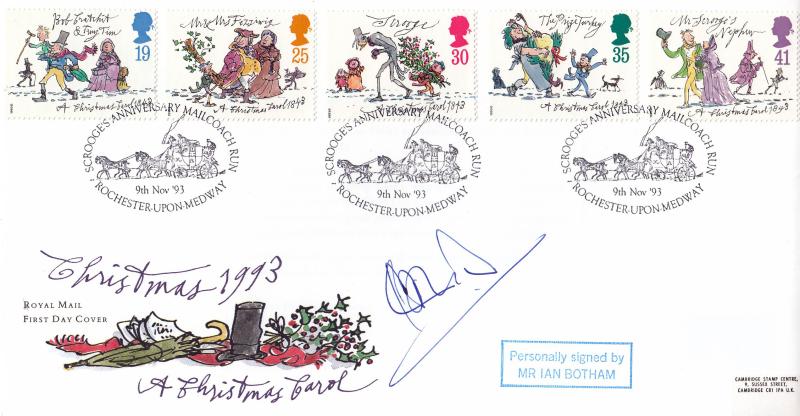 1993 (11) Christmas - RM - Scrooges Mailcoach Run, Rochester H/S - Signed by Ian Botham