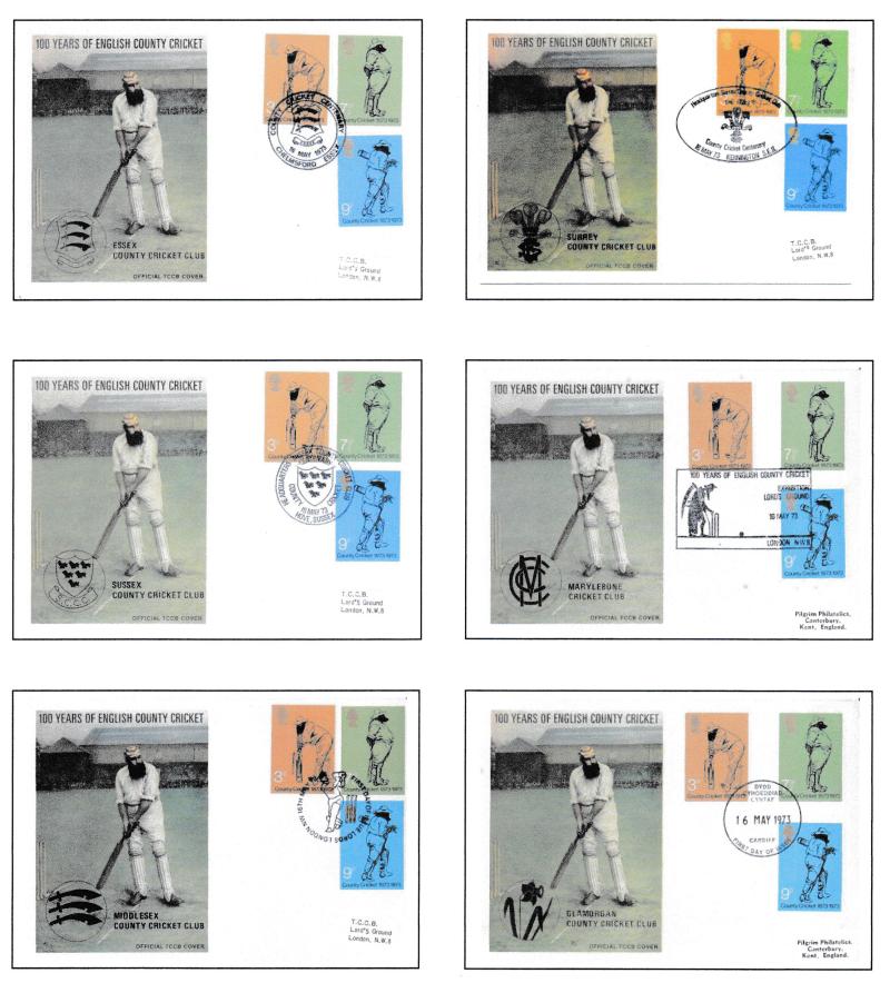 1973 (05) Cricket - TCCB Set of 18 Covers - With B&W Photo Cards - The Entire Set
