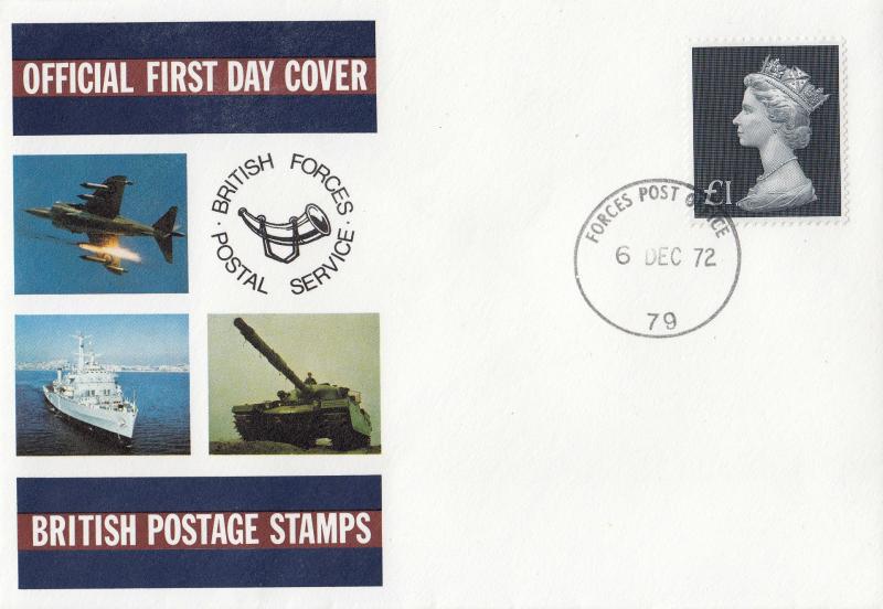 1972 (12) £1 Redrawn Large Black Machin - BFPS - Forces PO 79 CDS