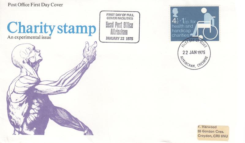 1975 (01) Charity - PO - Altrincham FDI + Head Post Office Cachet