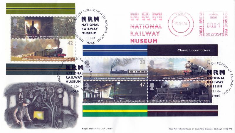 2004 (01) Classic Locomotives (M/S) - RM - National Railway Museum (NRM) H/S + National Railway Museum Meter Mark