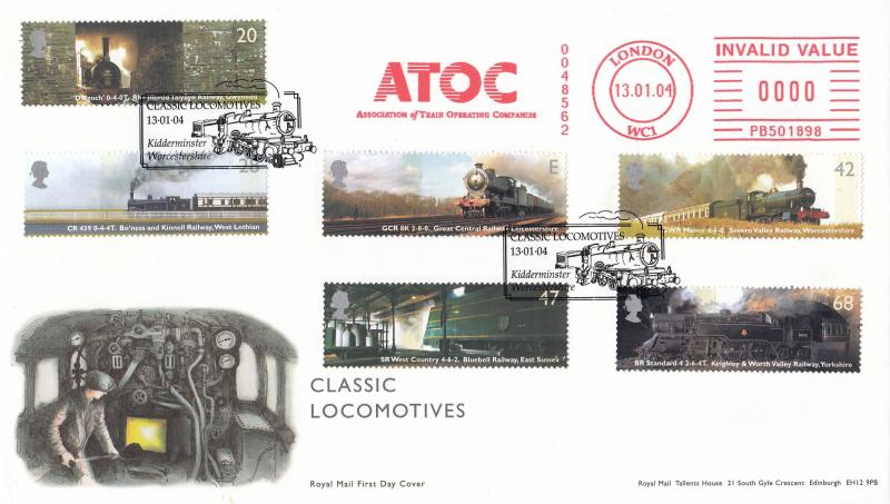 2004 (01) Classic Locomotives (Stamps) - RM - Kidderminster H/S + Association of Train Operating Companies (ATOC) Meter Mark