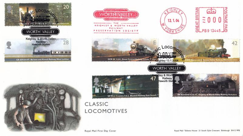 2004 (01) Classic Locomotives (Stamps) - RM - Keighley & Worth Valley Railway H/S + Keighley & Worth Valley Railway Preservation Society Meter Mark