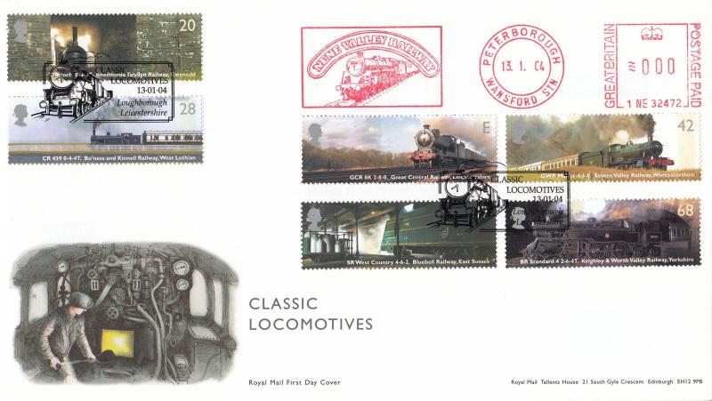 2004 (01) Classic Locomotives (Stamps) - RM - Loughborough H/S + Nene Valley Railway Meter Mark
