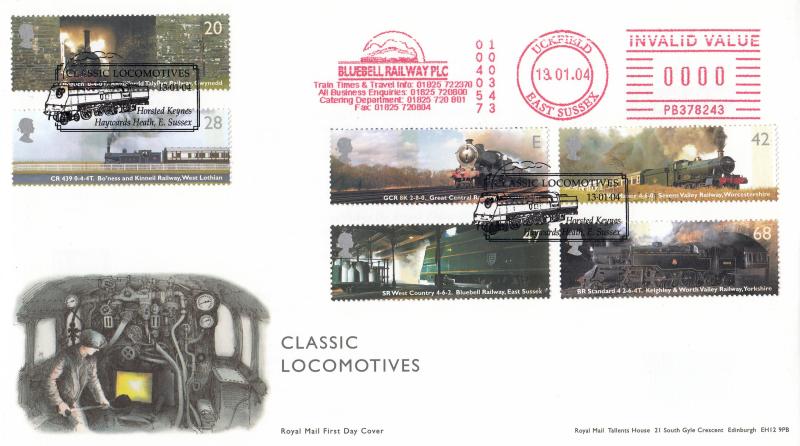 2004 (01) Classic Locomotives (Stamps) - RM - Horsted Keynes H/S + Bluebell Railway Meter Mark