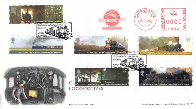 2004 (01) Classic Locomotives (Stamps) - RM - Tywyn H/S + Snowdon Mountain Railway Meter Mark