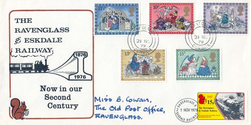 1979 (11) Christmas - Ravenglass & Eskdale Railway Cover - Seascale CDS