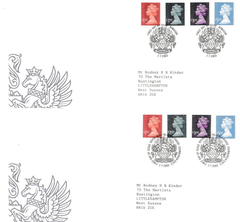 2003 (07) Small Format Machin High Values - RM (Pair) - Windsor & Edinburgh H/S's