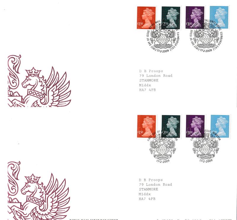 2009 (02) Small Format Machin High Values - RM (Pair) - Windsor & Edinburgh H/S's