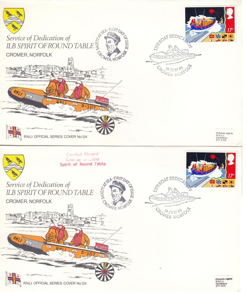 1985 (06) Safety At Sea - Pilgrim RNLI 124 Cromer Official's (Pair) - 17p's - One Not Carried + One Carried