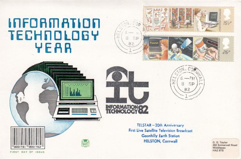 1982 (09) Info Technology - Stuart - Helston CDS + Goonhill Earth Station Cachet