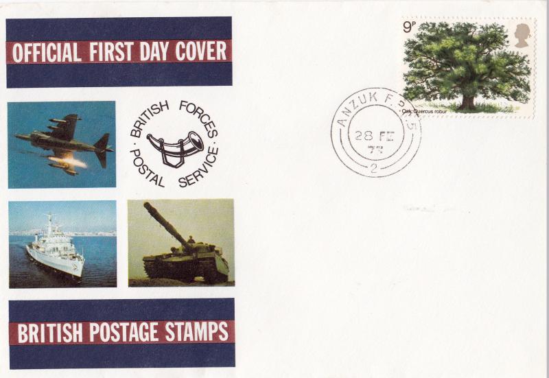 1973 (02) Trees (Oak) - Forces BFPS cover - Anzuk FPO 5 (2) CDS
