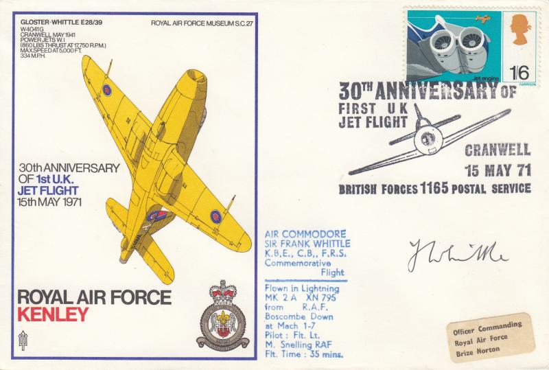 1971 (05) 30th Anniversary of the First UK Jet Flight - RAF Museum SC27 Cover - Signed by Frank Whittle