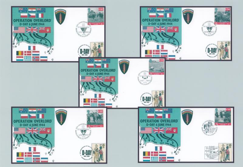1994 (06) D-Day - Forces 'Alternative' Set of Five - Each Doubled on the 60th Anniversary