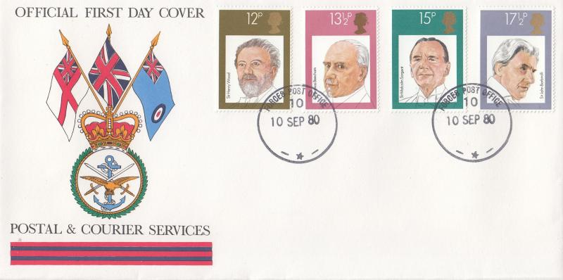 1980 (09) Composers - Postal & Courier Services Cover - Forces Post Office 10 CDS