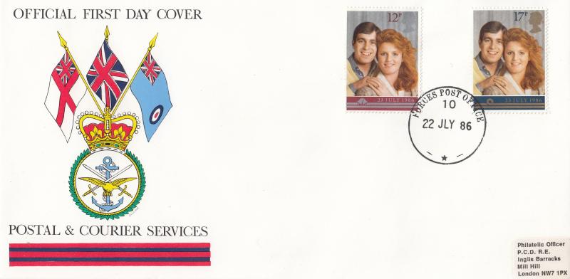 1986 (07) Wedding - Postal & Courier Services Cover - Forces Post Office 10 CDS