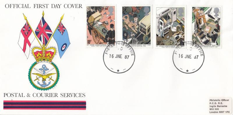 1987 (06) St John Ambulance - Postal & Courier Services Cover - Forces Post Office 10 CDS