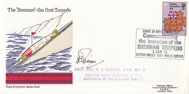 1973 (01) EEC - Royal Engineers 'Brennan Torpedo' Official (s) - Signed by Lieut Col H S Francis