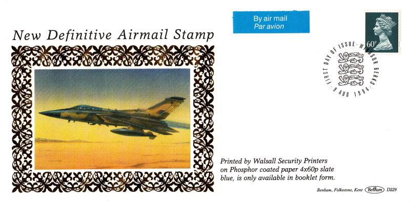 1994 (08) 60p Air Mail Definitive - Benham D229 - Windsor (3 Lions) H/S