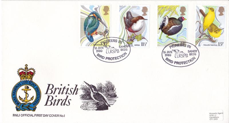 1980 (01) Birds - Pilgrim RNLI Cover - RSPB Sandy H/S