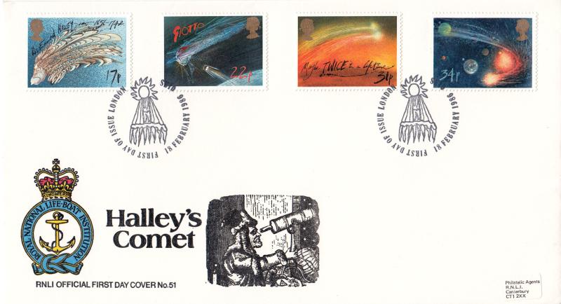 1986 (02) Halley's Comet - Pilgrim RNLI Cover - London SW10 H/S