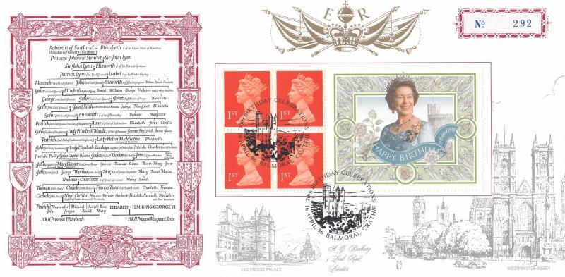 1996 (04) Queen's 70th Birthday Label - Bradbury Official's x 3  - Windsor - Balmoral & London SW1 (Matching Set)
