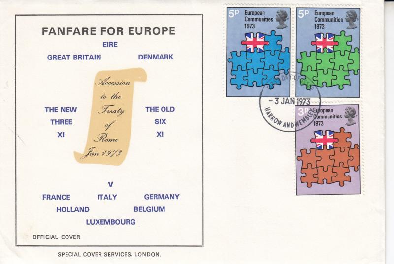 1973 (01) EEC - Fanfare For Europe Cover - Harrow & Wembley FDI