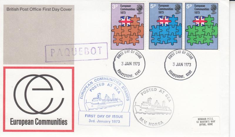 1973 (01) EEC - PO - Folkestone (Paquebot) FDI + MV Horsa Cachet's