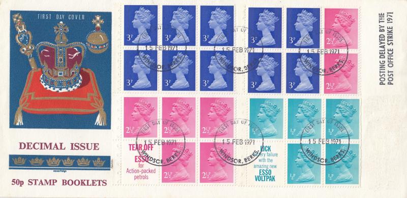 1971 (02) Decimal Definitives - 10p+25p+30p+50p Booklets - Philart - Windsor FDI