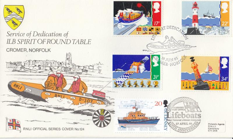 1985 (06) Safety At Sea - RNLI Lifeboat Dedication, Cromer Official - Doubled with Guernsey Lifeboat Stamp