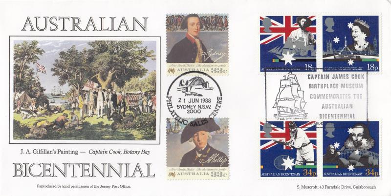 1988 (06) Australia - Muscroft 'Captain Cook, Botany Bay Painting' Marton In Cleveland Official - Doubled Sydney Australia