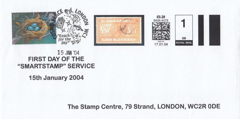 2004 (01) Smartstamp Service - First Day of Use 'Stamp Centre' Special - £5 Orange Version