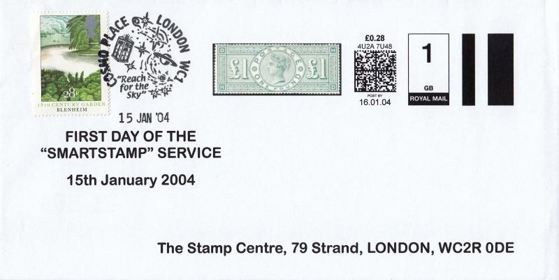 2004 (01) Smartstamp Service - First Day of Use 'Stamp Centre' Special - £1 Green Version