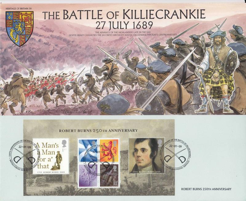 2009 (01) Robert Burns M/S - Heritage of Britain 'Battle of Killiecrankie' Official