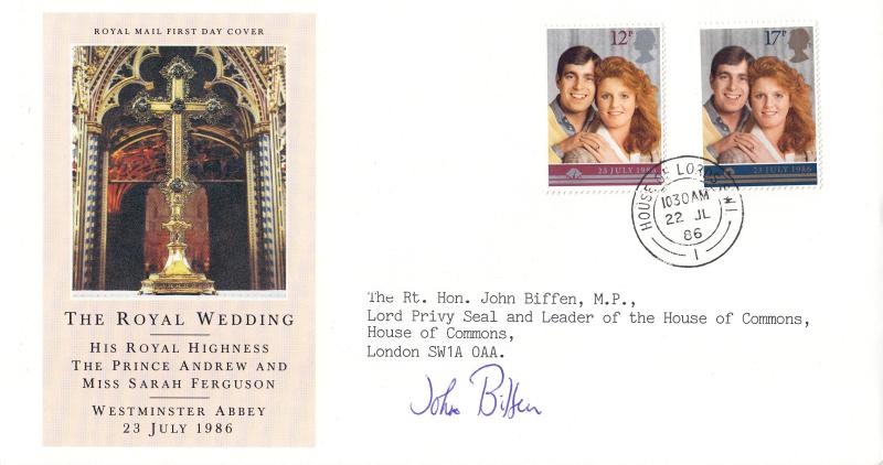 1986 (07) Wedding - RM - House of Lords CDS - Signed by John Biffen