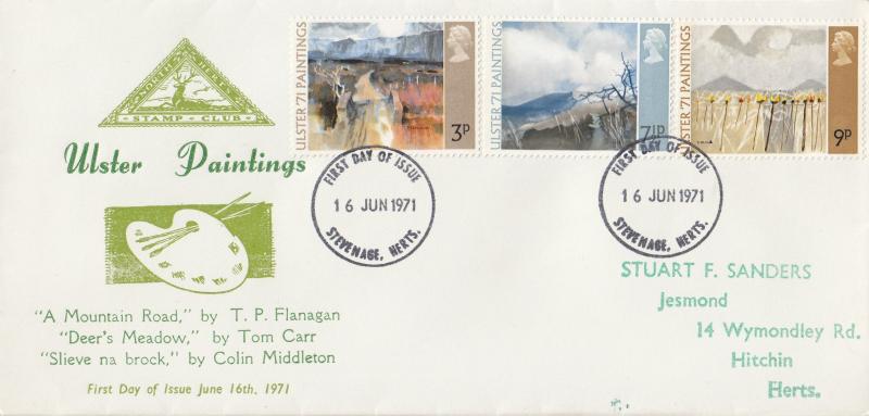 1971 (06) Ulster - North Herts Stamp Club Cover - Stevenage FDI