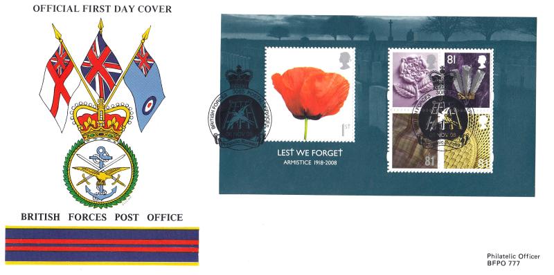 2008 (11) Lest We Forget M/S - British Forces Post Office (BF3083PS) Official