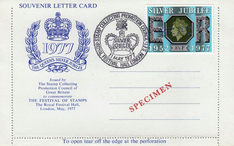1977 (05) Jubilee - Stamp Collecting Promotional Council Official Letter Card - SPECIMEN Cachet