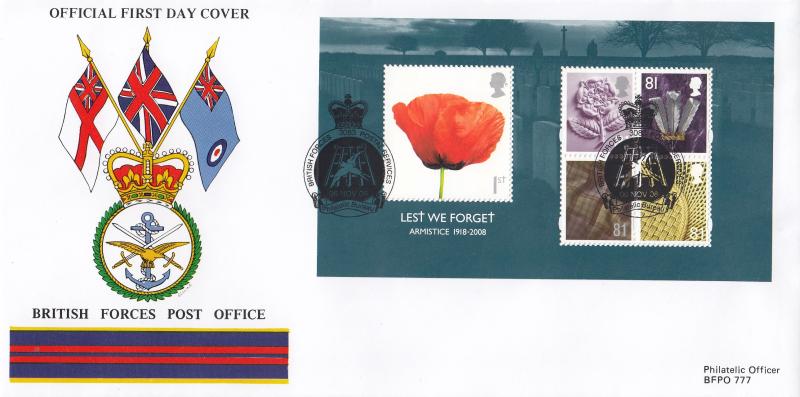 2008 (11) Lest We Forget M/S - British Forces Post Office (BF3083PS) Official