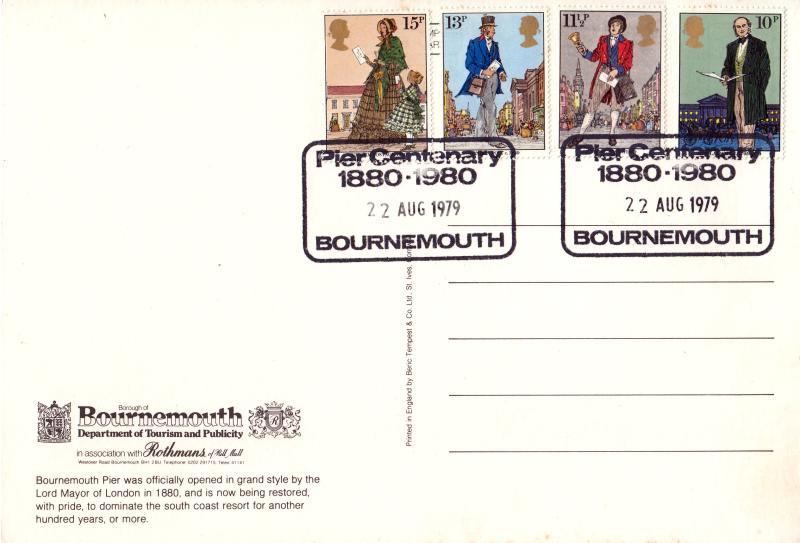 1979 (08) Rowland Hill (Stamps) - Bournemouth Dept of Tourism & Publicity Card - Bournemouth Pier Centenary H/S