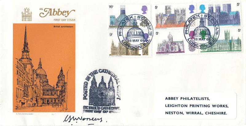 1969 (05) Cathedrals - Abbey - Philatex St Paul's H/S + Wolsey Signarure