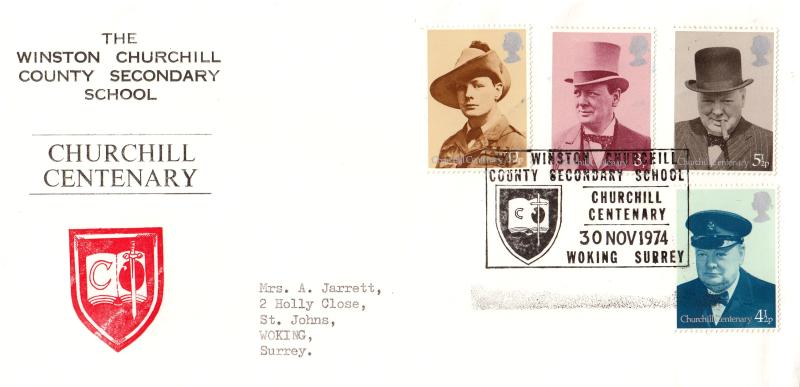 1974 (11) Churchill - Winston Churchill County Secondary School Commemorative Cover - Churchill Centenary, Woking H/S