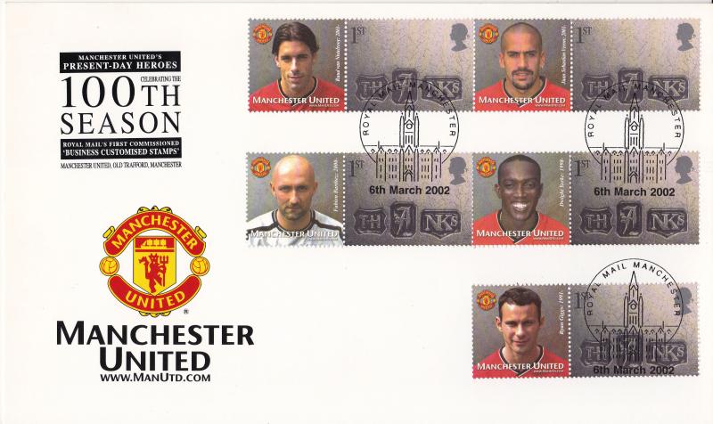2002 (03) Manchester United 10th Season Commemorative Cards (Pair) - Manchester Philatelic Counter H/S