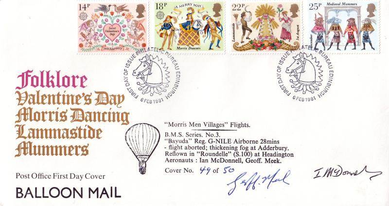 1981 (02) Folklore - PO Balloon Mail Special - Edinburgh H/S - Signed by both 'Aeronauts' Ian McDonnell & Geoff Meek