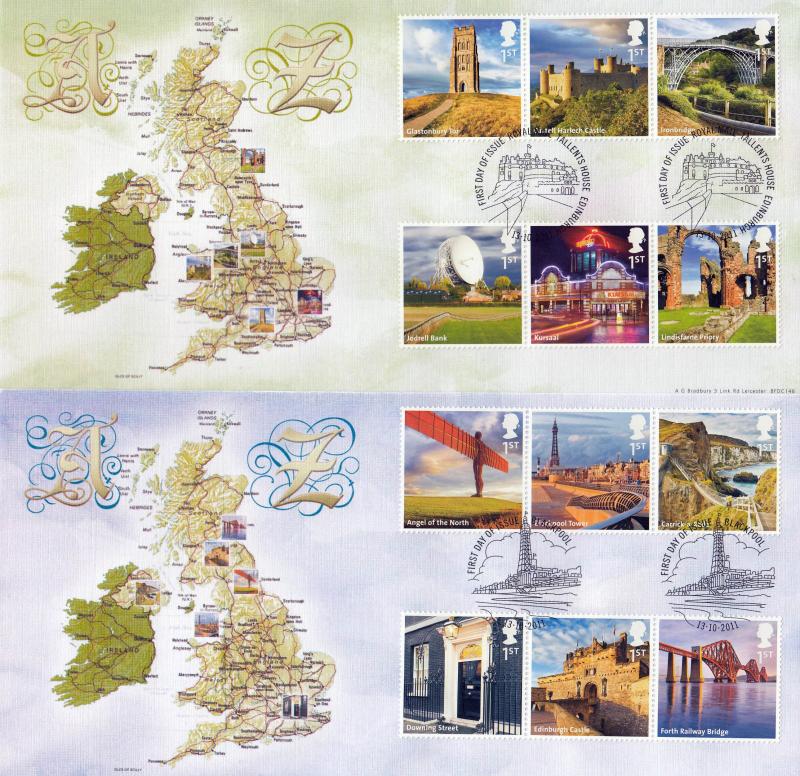 2011 (10) A-Z of Britain - Bradbury 'Map of Britain' PAIR - Edinburgh H/S