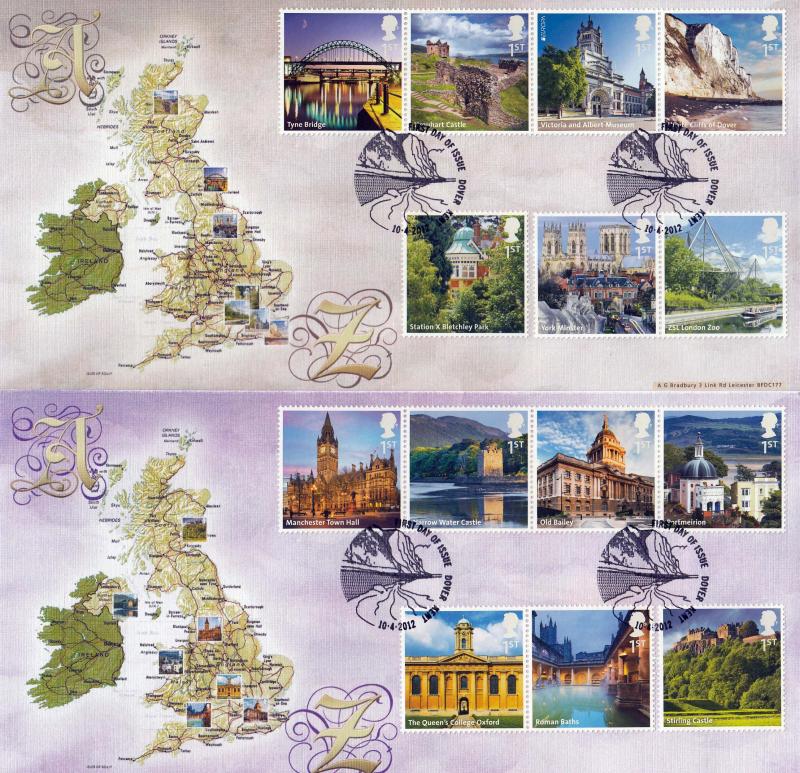 2012 (04) A-Z of Great Britain - Bradbury 'Map of Britain' covers (PAIR)