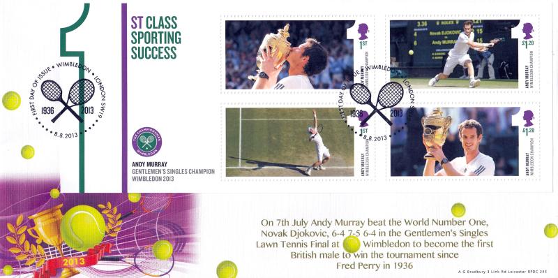 2013 (08) Andy Murray Wimbledon Win M/S - Bradbury 'Wimbledon, SW19' Special