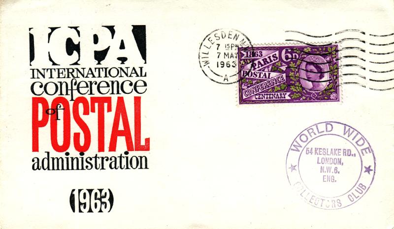 1963 (05) Paris - 'Conference Logo' Cover - Ord - Willesden Wavy Line Slogan - With 'World Wide Collectors Club' Cachet