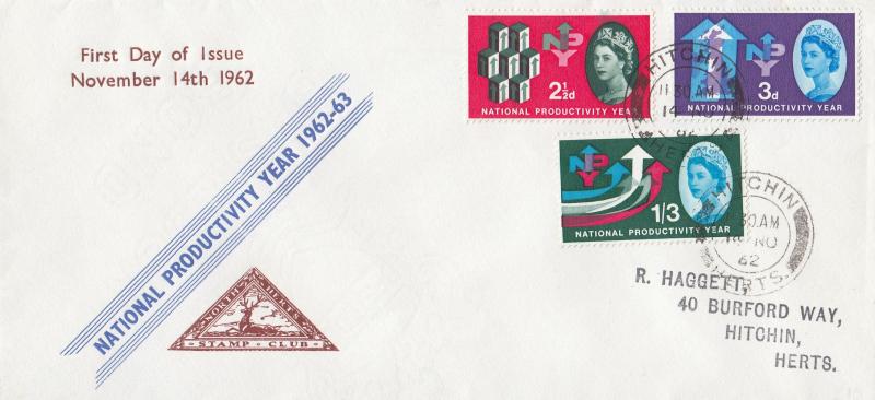 1962 (11) National Productivity Year (NPY) - Ord - North Herts Stamp Club Cover - Hitchin CDS